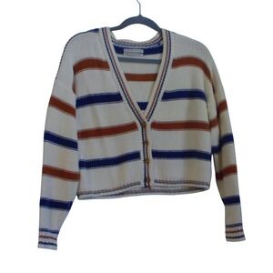 Urban Outfitters Striped Chunky Knit Cropped Cardigan Sweater Blue Rust Small